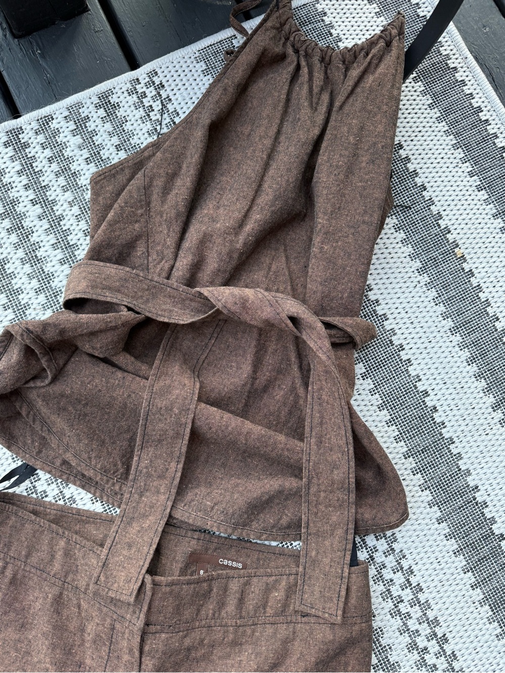 Cassis Women’s Brown Tie-Waist halter top and pants linen cotton (vintage 90s)